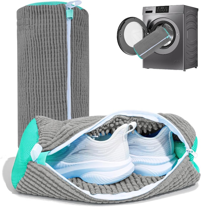 NMQHPA Shoe Washing Machine Bag: Laundry Shoe Bag for Washer and Dryer - 2pc Reusable Shoe Cleaning Bag for Sneaker Tennis Shoes Unstain Cleaner Kit (Gray 2pcs) - Image 1